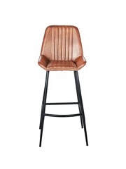 Pacific Vintage Brown Leather and Iron Retro Bar Stool - Image 2 of 6