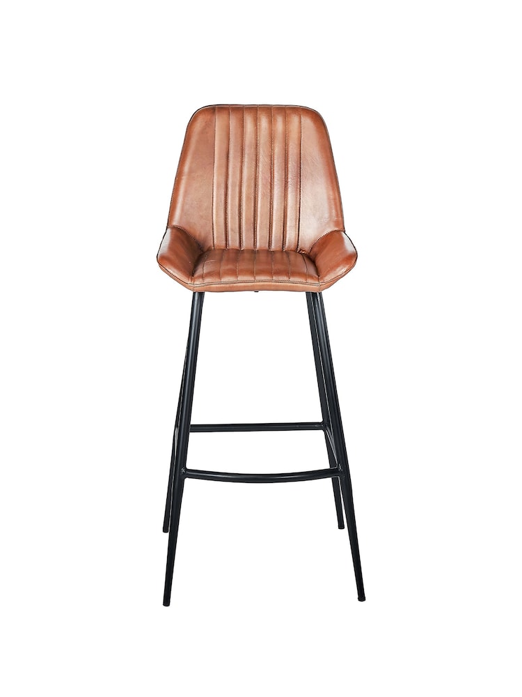 Pacific Vintage Brown Leather and Iron Retro Bar Stool - Image 2 of 6