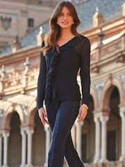 Sosandar Blue Ruffle Detail Blouse - Image 3 of 5