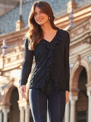 Sosandar Blue Ruffle Detail Blouse - Image 4 of 5