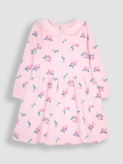 JoJo Maman Bébé Pink Berry Floral Embroidered Sweat Dress With Collar - Image 1 of 3