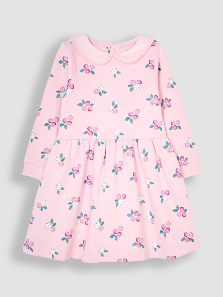 JoJo Maman Bébé Pink Berry Floral Embroidered Sweat Dress With Collar - Image 1 of 3