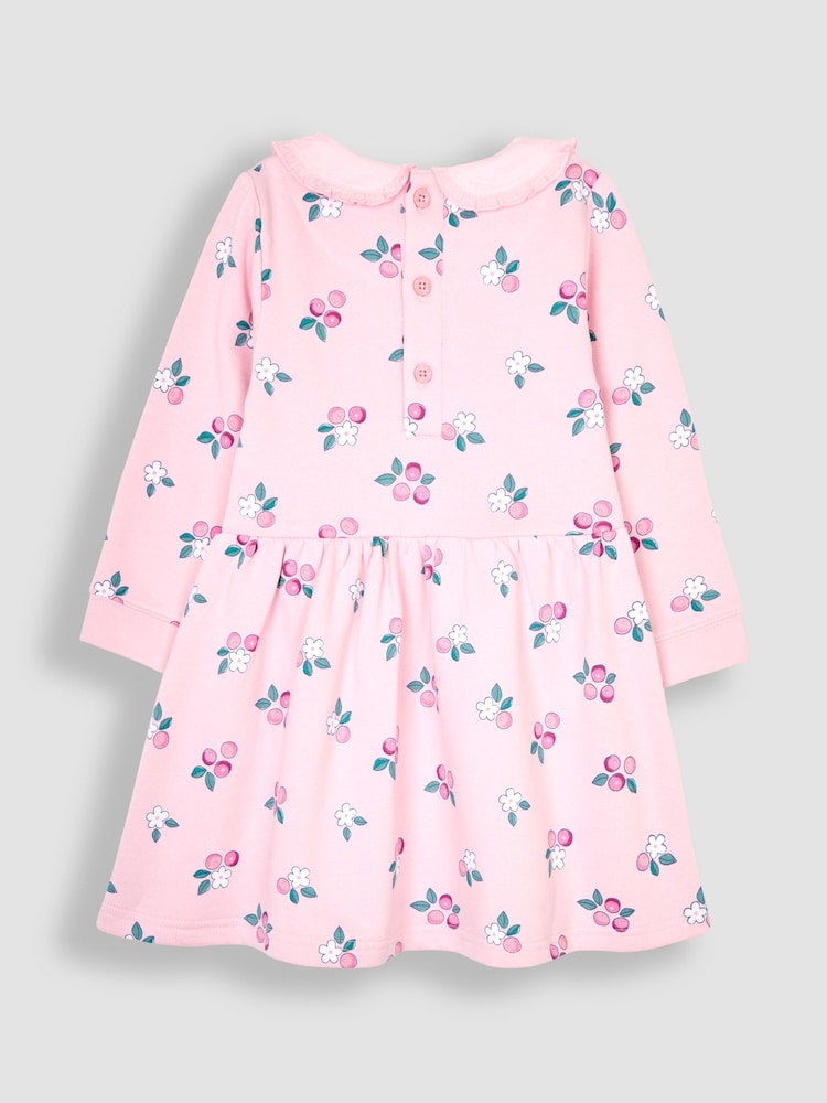 JoJo Maman Bébé Pink Berry Floral Embroidered Sweat Dress With Collar - Image 2 of 3