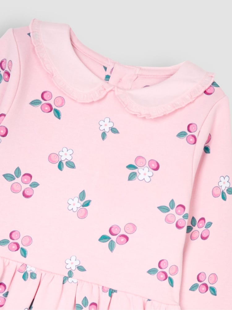 JoJo Maman Bébé Pink Berry Floral Embroidered Sweat Dress With Collar - Image 3 of 3