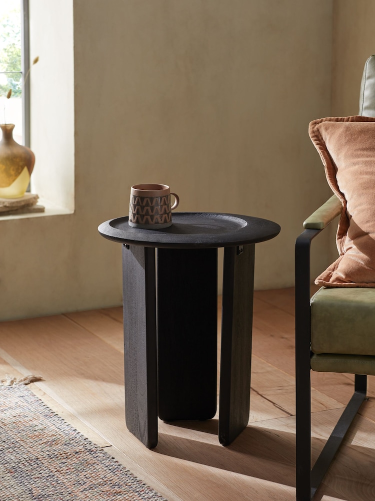French Connection Black Mango Wood Ovate Side Table - Image 1 of 5