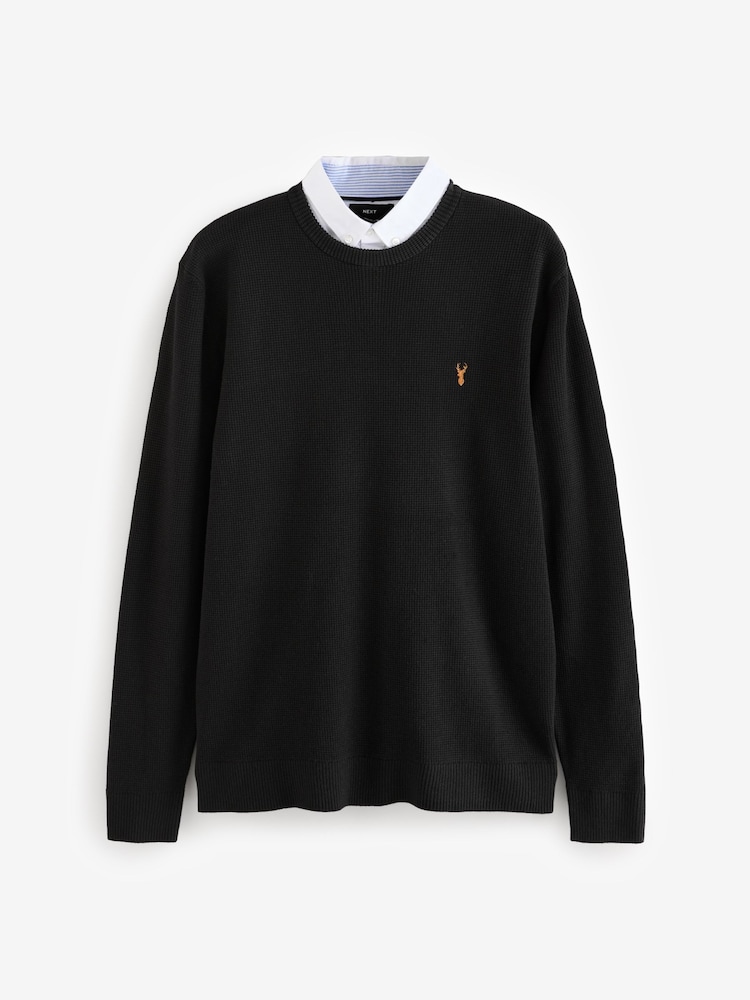 Black/Navy Oxford - Mock 100% katoenen overhemdtrui verpakking van 2 - Image 3 of 6