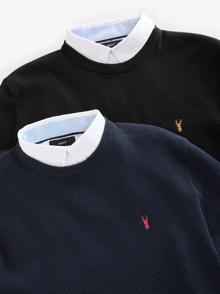 Black/Navy Oxford - Mock 100% katoenen overhemdtrui verpakking van 2 - Image 4 of 6