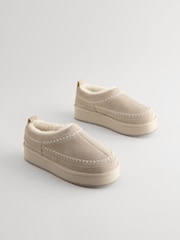 بني منك - حذاء جلد سهل اللبس مبطن بفرو صناعي مريح ودافئ من ®Forever Comfort - صورة 1 من 6