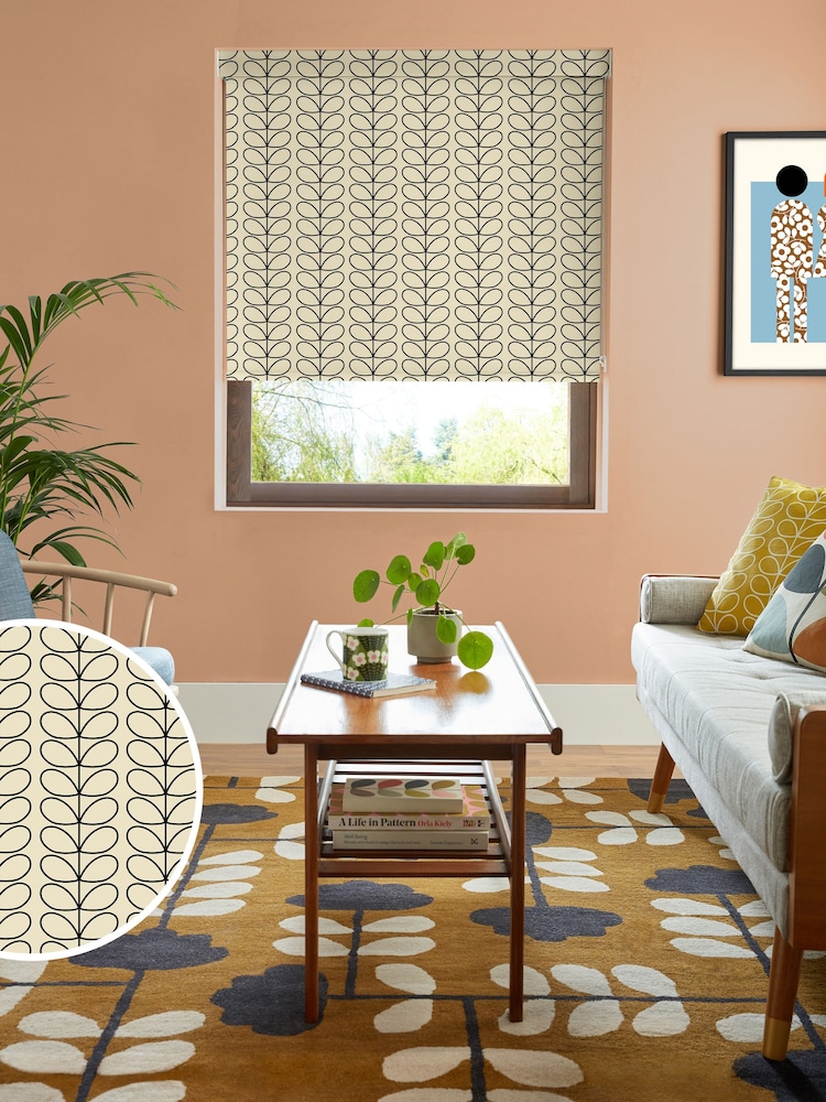 Orla Kiely Black Linear Stem Made to Measure Roller Blinds - Image 1 of 6