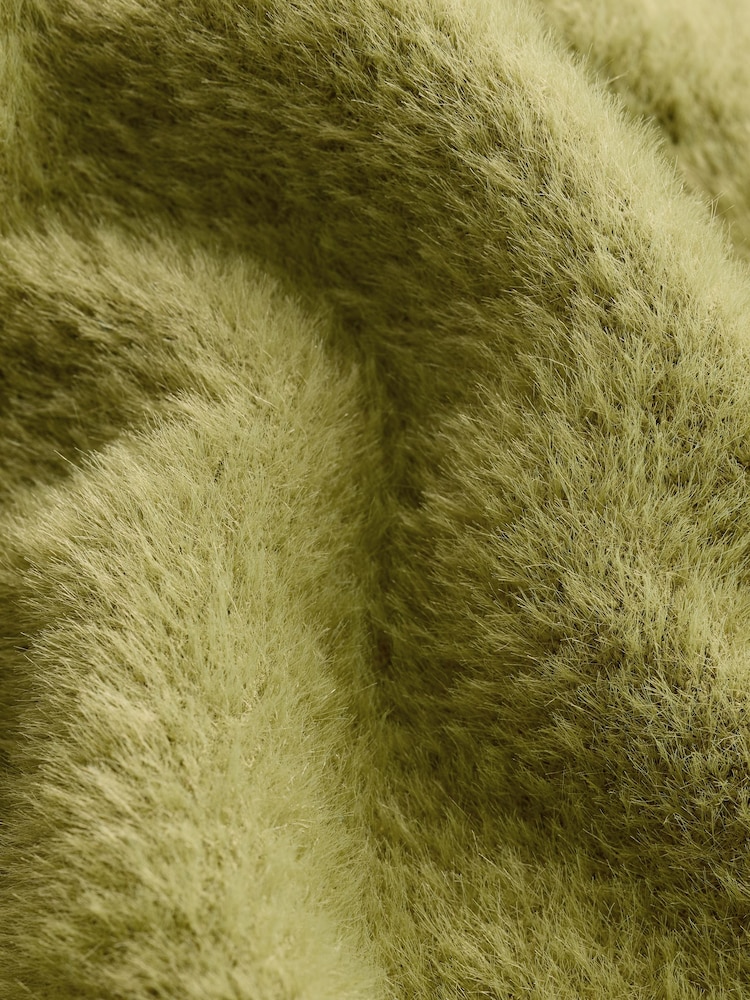 Olive Green Fluffy Off Shoulder Bardot Jumper - Image 5 of 5