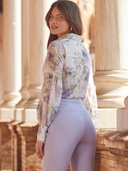 Sosandar Purple Floral Print Sheer Sleeve Shirt - Image 3 of 5