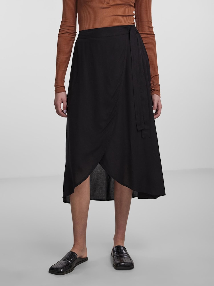 PIECES Black Wrap Midi Skirt - Image 1 of 5 PIECES Black Wrap Midi Skirt - Image 1 of 5