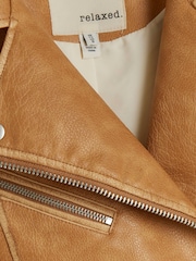 River Island Brown Oversized Distressed Biker Jacket - Image 4 of 4