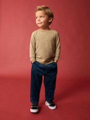 Navy Textured Corduroy 100% Cotton Pull On Trousers (3mths-7yrs) - Image 2 of 7