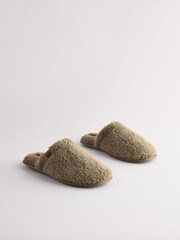 Green Fleece Mule Slippers - Image 1 of 5