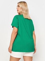 Yours Curve Green 100% Cotton Crochet Pocket T-Shirt - Image 3 of 5
