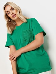Yours Curve Green 100% Cotton Crochet Pocket T-Shirt - Image 4 of 5