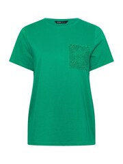 Yours Curve Green 100% Cotton Crochet Pocket T-Shirt - Image 5 of 5