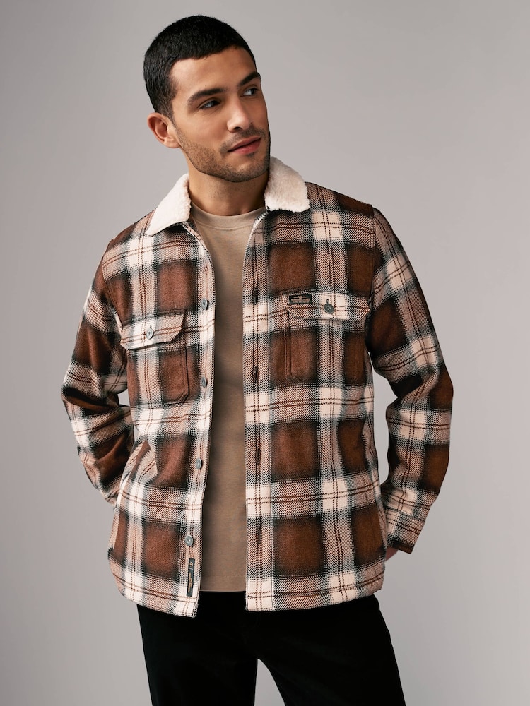 Brown Check Borg Lined Shacket - Image 1 of 12