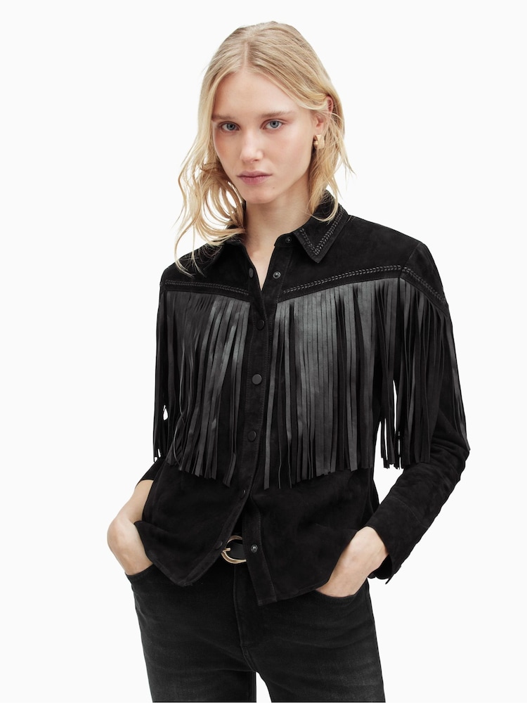 AllSaints Black Cleo Western Jacket - Image 1 of 7