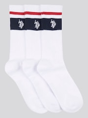 U.S. Polo Assn. White Brand Stripe Mens Sports Socks 3 Pack - Image 1 of 3