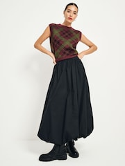 Burgundy Olive Tartan Sleeveless Crew Neck Knitted Jumper Tank Vest Top with Wool - Image 2 of 9