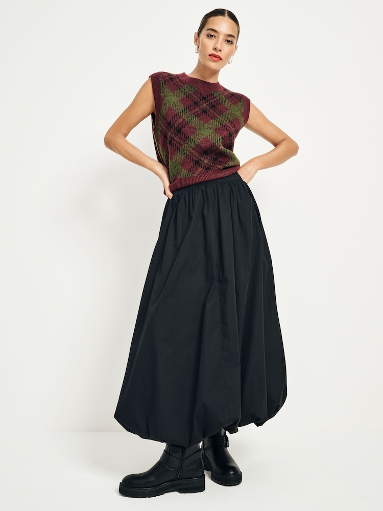 Burgundy Olive Tartan Sleeveless Crew Neck Knitted Jumper Tank Vest Top with Wool - Image 2 of 9