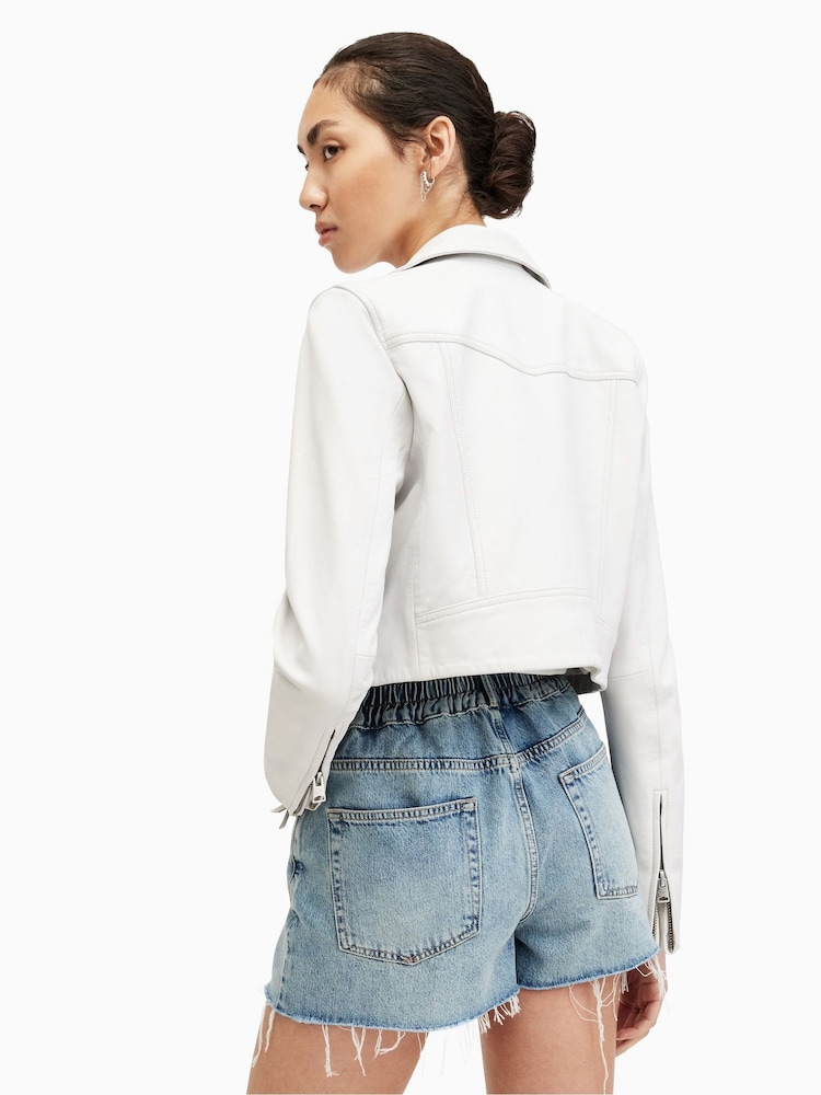 AllSaints White Dalby Crop Biker Jacket - Image 2 of 7