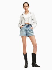 AllSaints White Dalby Crop Biker Jacket - Image 3 of 7