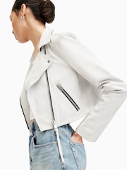 AllSaints White Dalby Crop Biker Jacket - Image 4 of 7