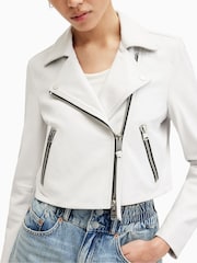 AllSaints White Dalby Crop Biker Jacket - Image 5 of 7