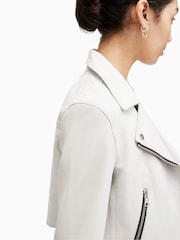 AllSaints White Dalby Crop Biker Jacket - Image 6 of 7