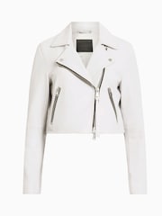 AllSaints White Dalby Crop Biker Jacket - Image 7 of 7