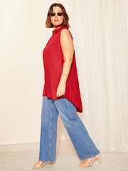 Friends Like These Red Sleeveless Pleated Back Button Through Shirt - Image 3 of 4