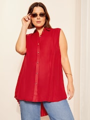 Friends Like These Red Sleeveless Pleated Back Button Through Shirt - Image 4 of 4