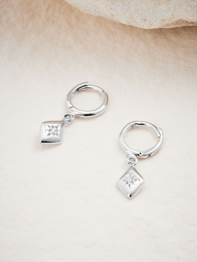 Sterling Silver Star Charm Hoop Earrings - Image 1 of 5