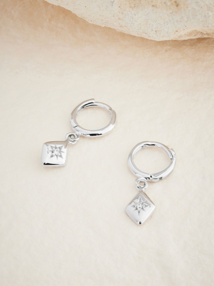 Sterling Silver Star Charm Hoop Earrings - Image 2 of 5
