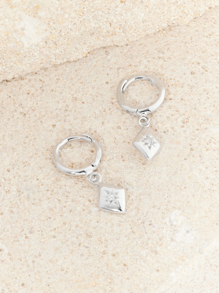 Sterling Silver Star Charm Hoop Earrings - Image 4 of 5