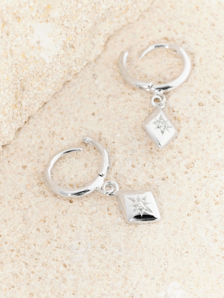 Sterling Silver Star Charm Hoop Earrings - Image 5 of 5