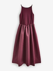 Berry Red Satin And Jersey Racer Occasion Midi Dress - Image 3 of 7