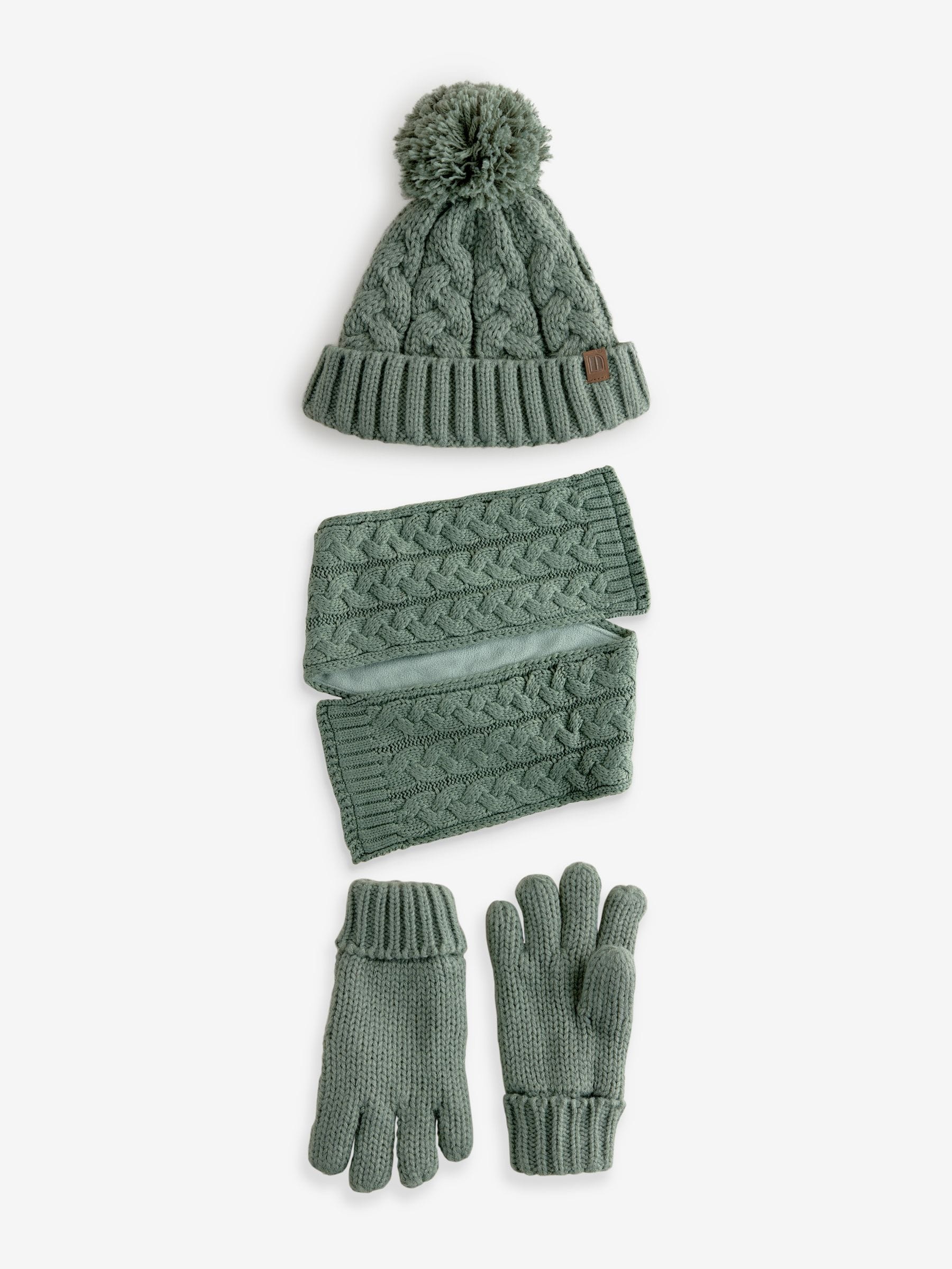 Buy Sage Green Cable Knit Hat Glove Scarf Set 3 16yrs from Next Canada