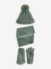 Sage Green Cable Knit Hat, Glove & Scarf Set (3-16yrs) - Image 1 of 5
