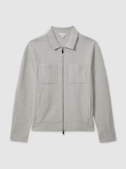 Reiss Soft Grey Melange Rivers Knitted Zip-Through Jacket - Image 2 of 5