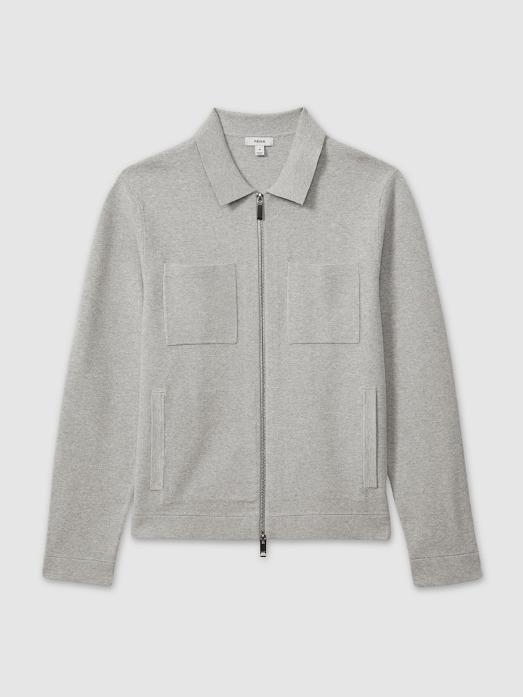 Reiss Soft Grey Melange Rivers Knitted Zip-Through Jacket - Image 2 of 5