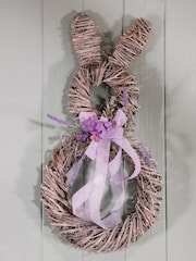 Premier Decorations Ltd 50cm Double Easter Rabbit With Lilac Bow Wreath - Image 1 of 2
