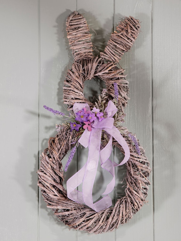 Premier Decorations Ltd 50cm Double Easter Rabbit With Lilac Bow Wreath - Image 1 of 2 Premier Decorations Ltd 50cm Double Easter Rabbit With Lilac Bow Wreath - Image 1 of 2