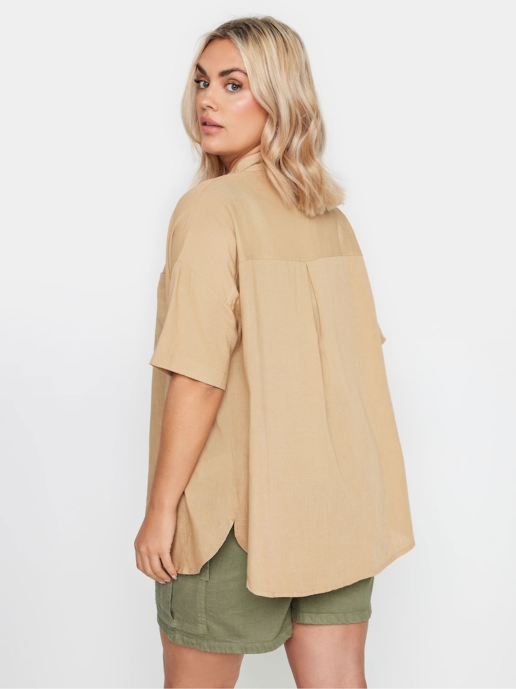 Yours Curve Natural Utility Linen Shirt - Image 2 of 5