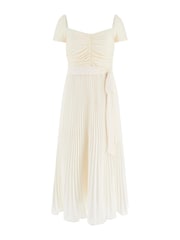 Guess Pleated Occasion Midi Dress With Linen - Image 1 of 2