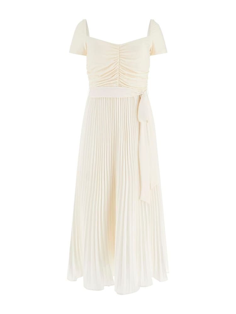 Guess Pleated Occasion Midi Dress With Linen - Image 1 of 2 Guess Pleated Occasion Midi Dress With Linen - Image 1 of 2
