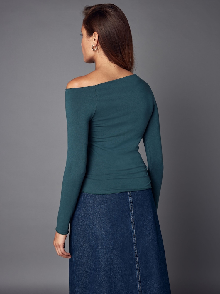 Blue Long Sleeve Asymmetric Gathered Top - Image 2 of 8
